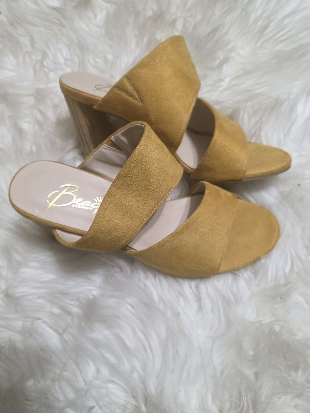 Mustard Yellow Suede Slide Heels